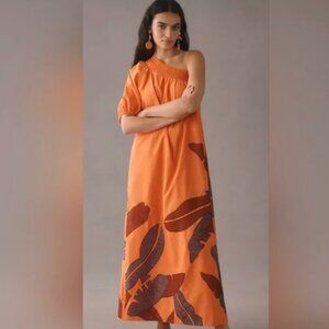 Maeve Orange Puff Sleeve Asymmetrical Embroidered Maxi Dress Sz XS/P
